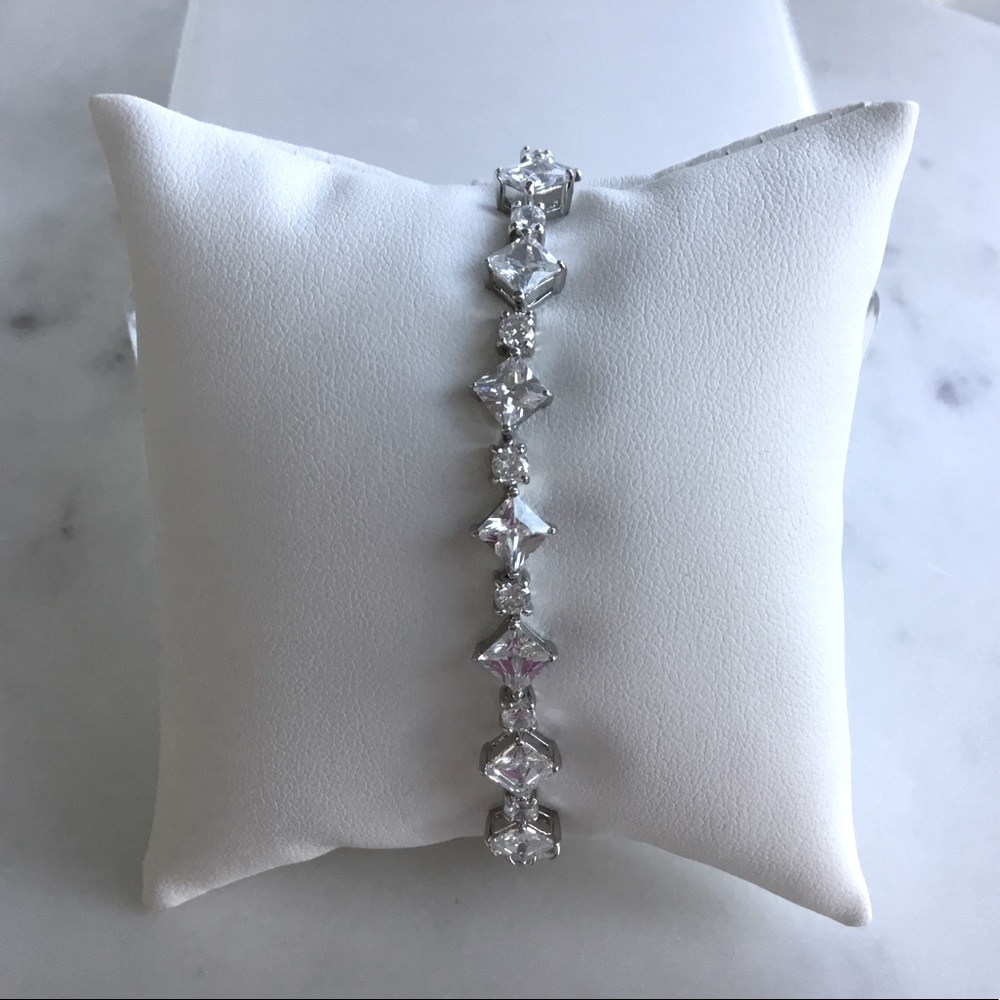 Sterling Princess-Cut & Round CZ Tennis Bracelet - Picture 9 of 13